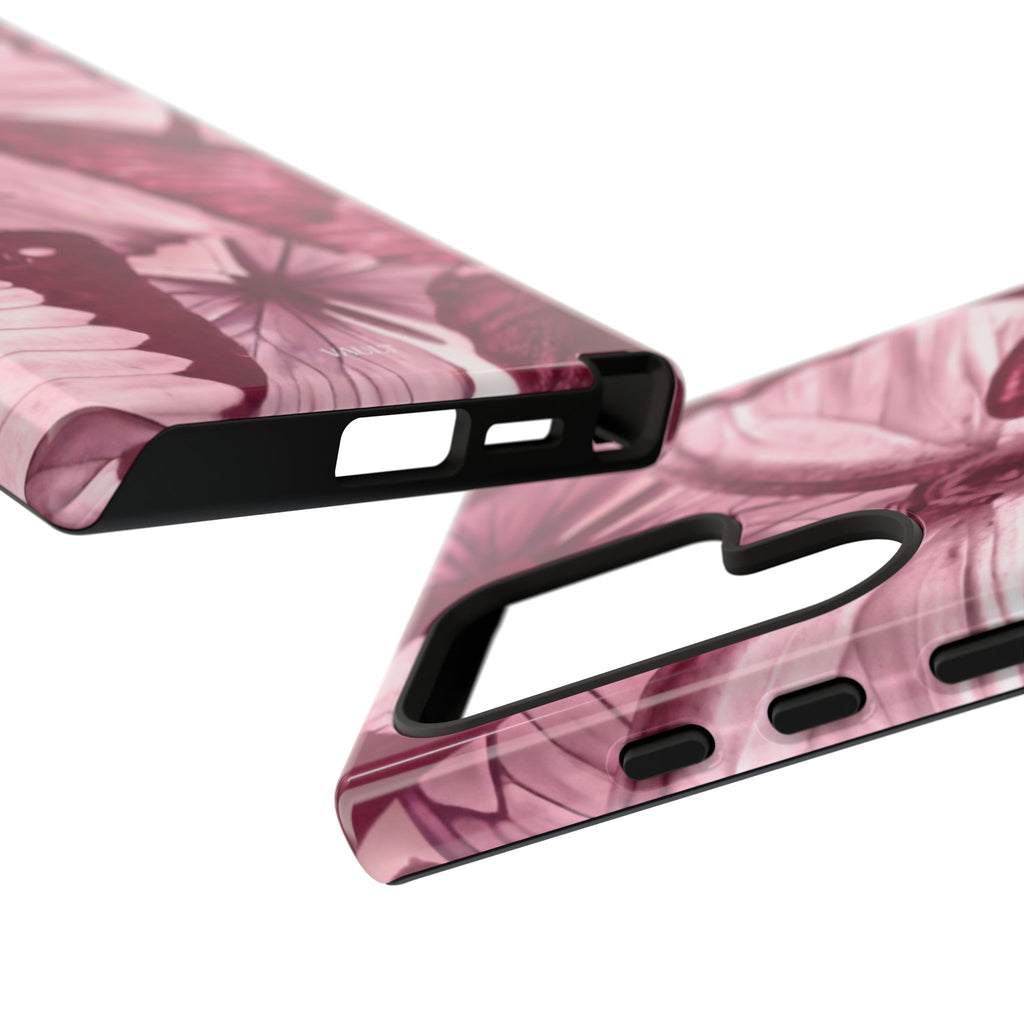 Butterfly Tough Phone Case — Vintage Pink Floral Protective Cover