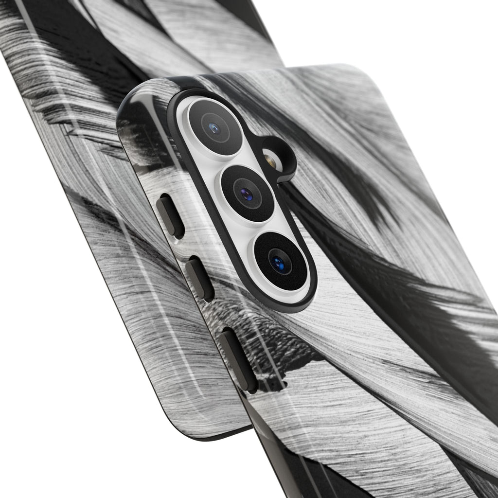 Monochrome Tropical Leaf Tough Phone Case — Black & White Botanical Protective Cover