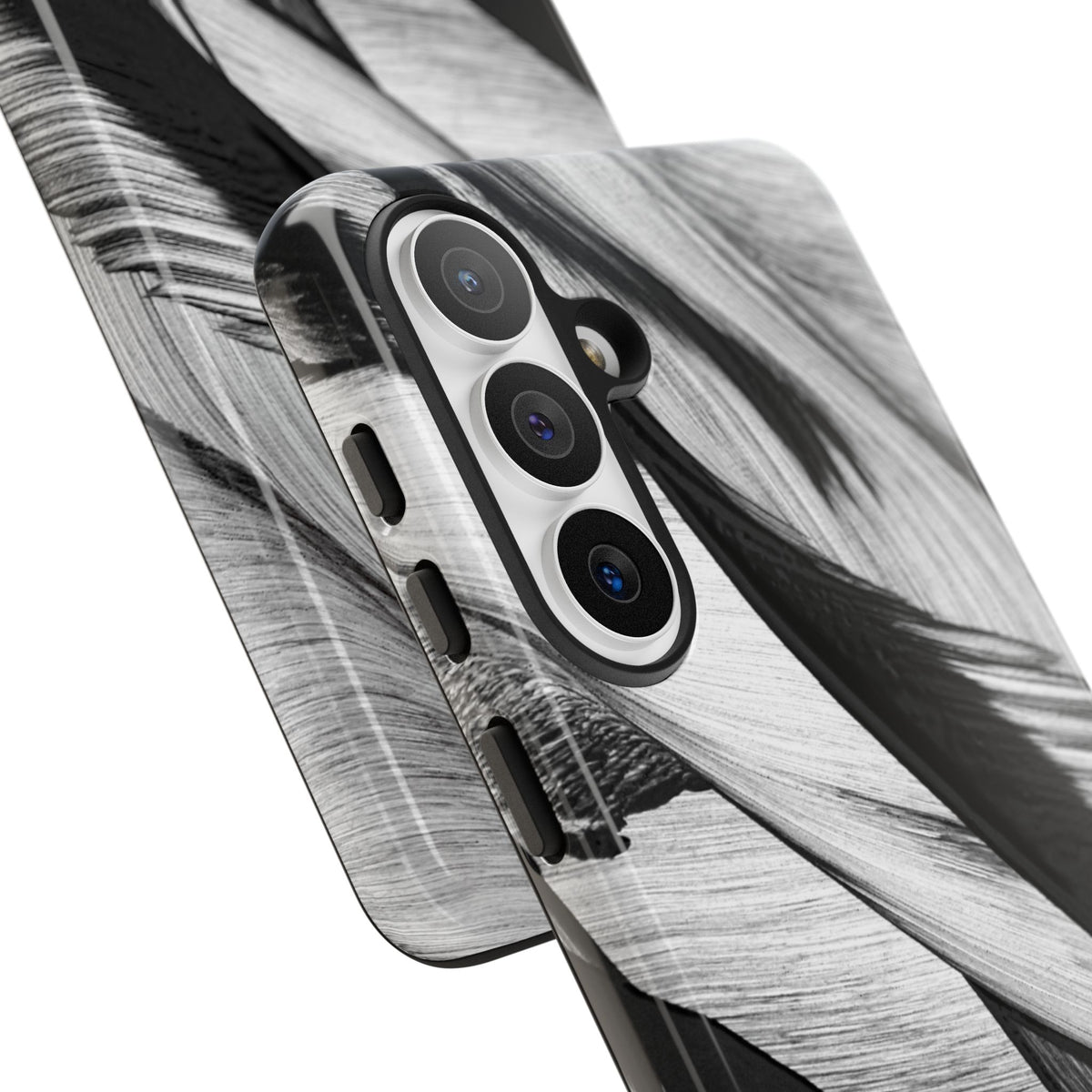 Monochrome Tropical Leaf Tough Phone Case — Black & White Botanical Protective Cover