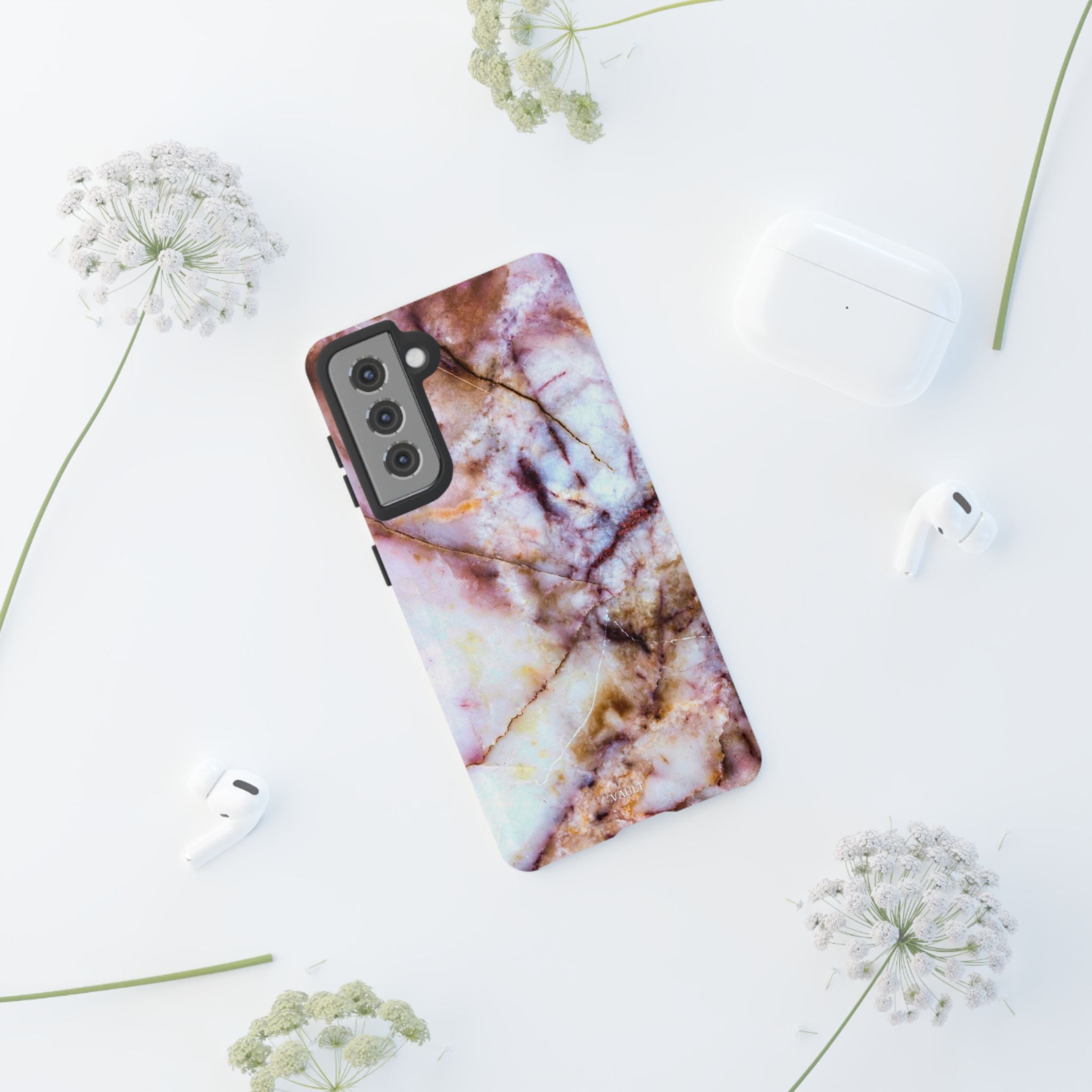 Marble Vein Tough Phone Case — Pink Quartz Protective Cover