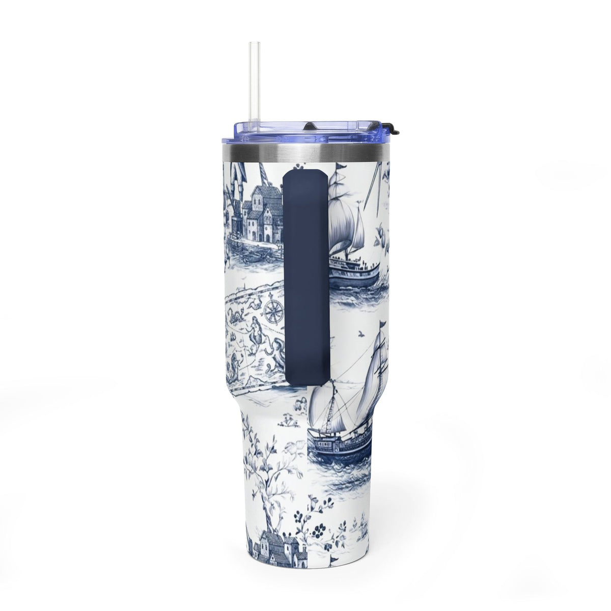 Nautical Blue Toile 40oz Thermal Tumbler