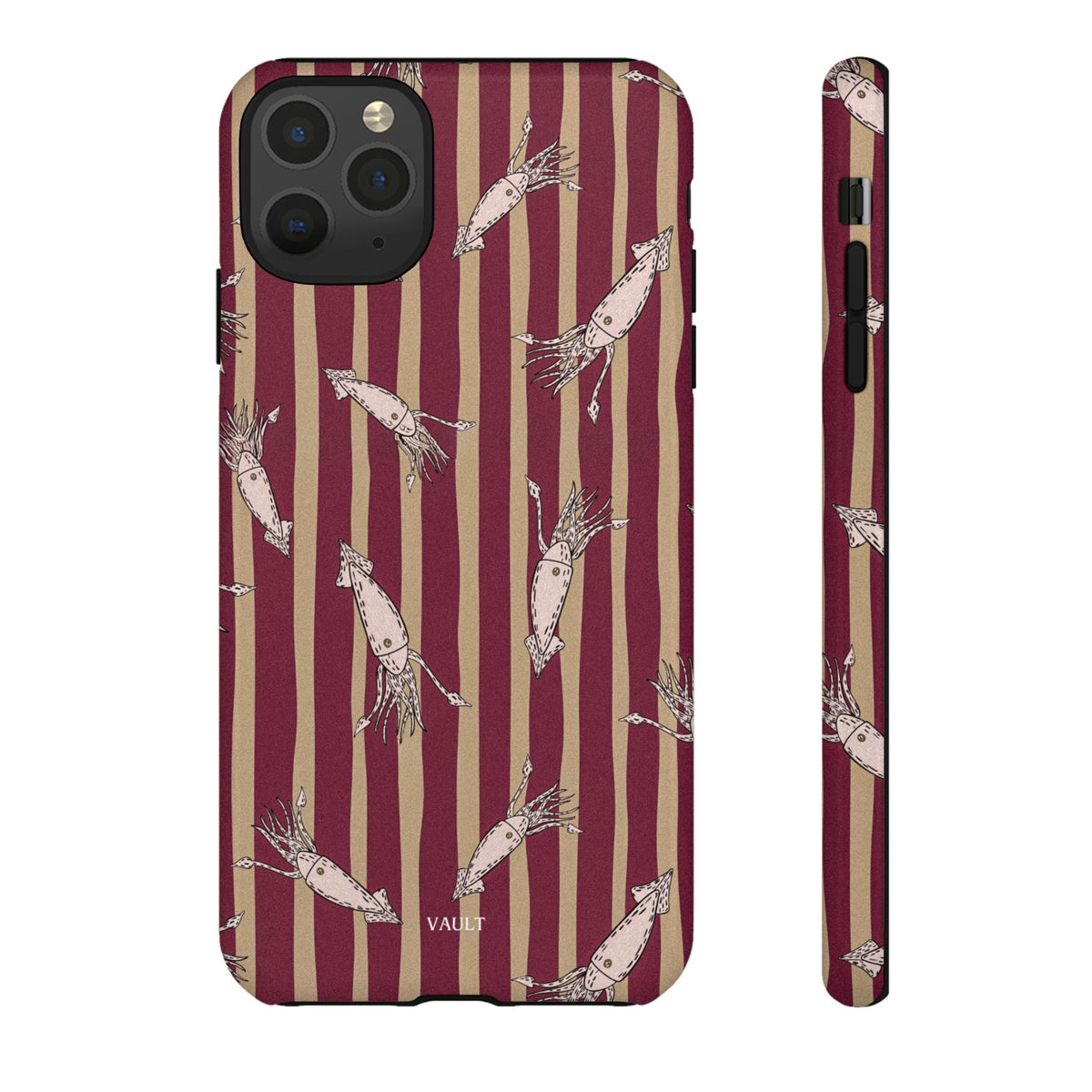 Phone Case - Vintage Shrimp Pattern on Burgundy Stripes