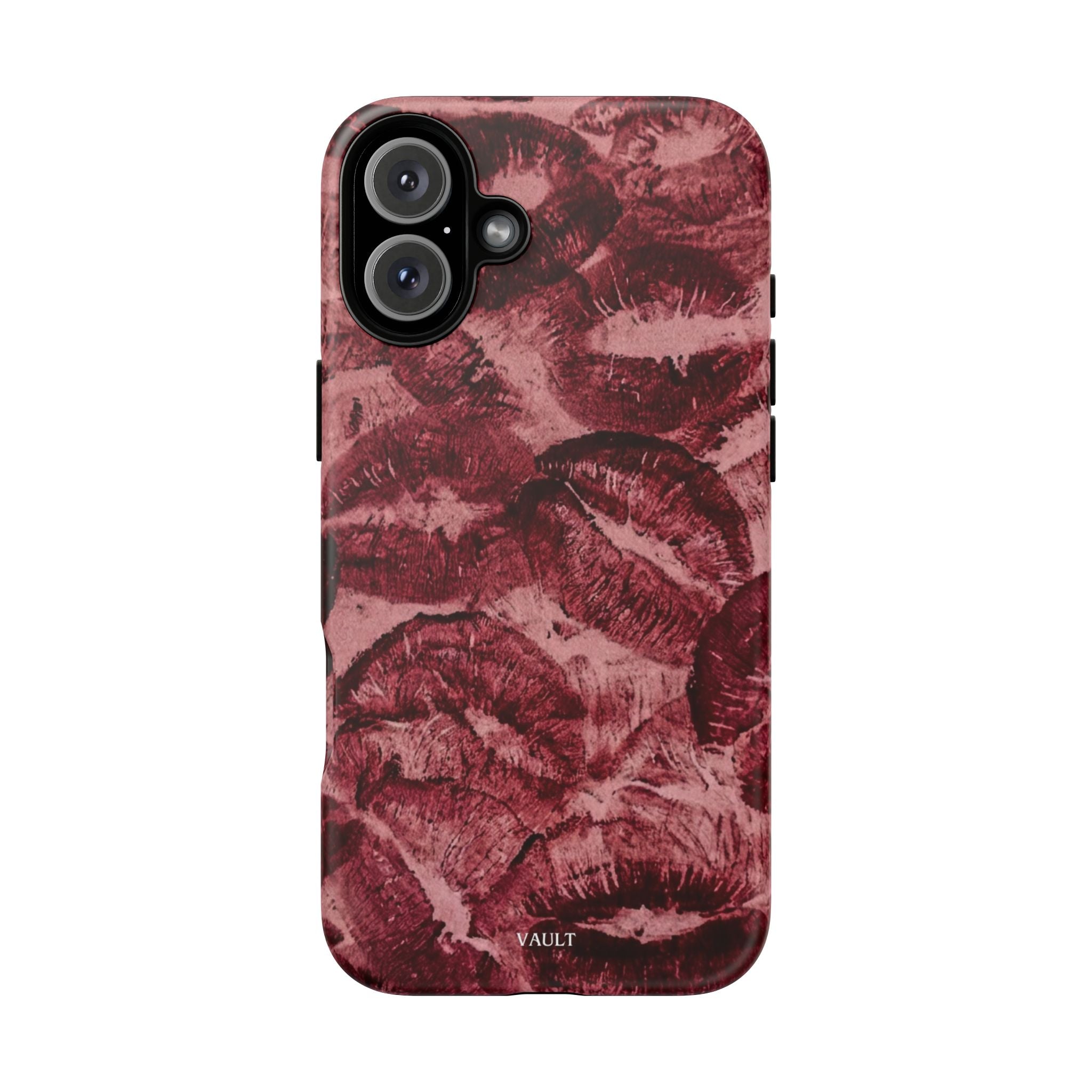 Kiss Print Phone Case – Burgundy Lip Pattern Protective Phone Cover