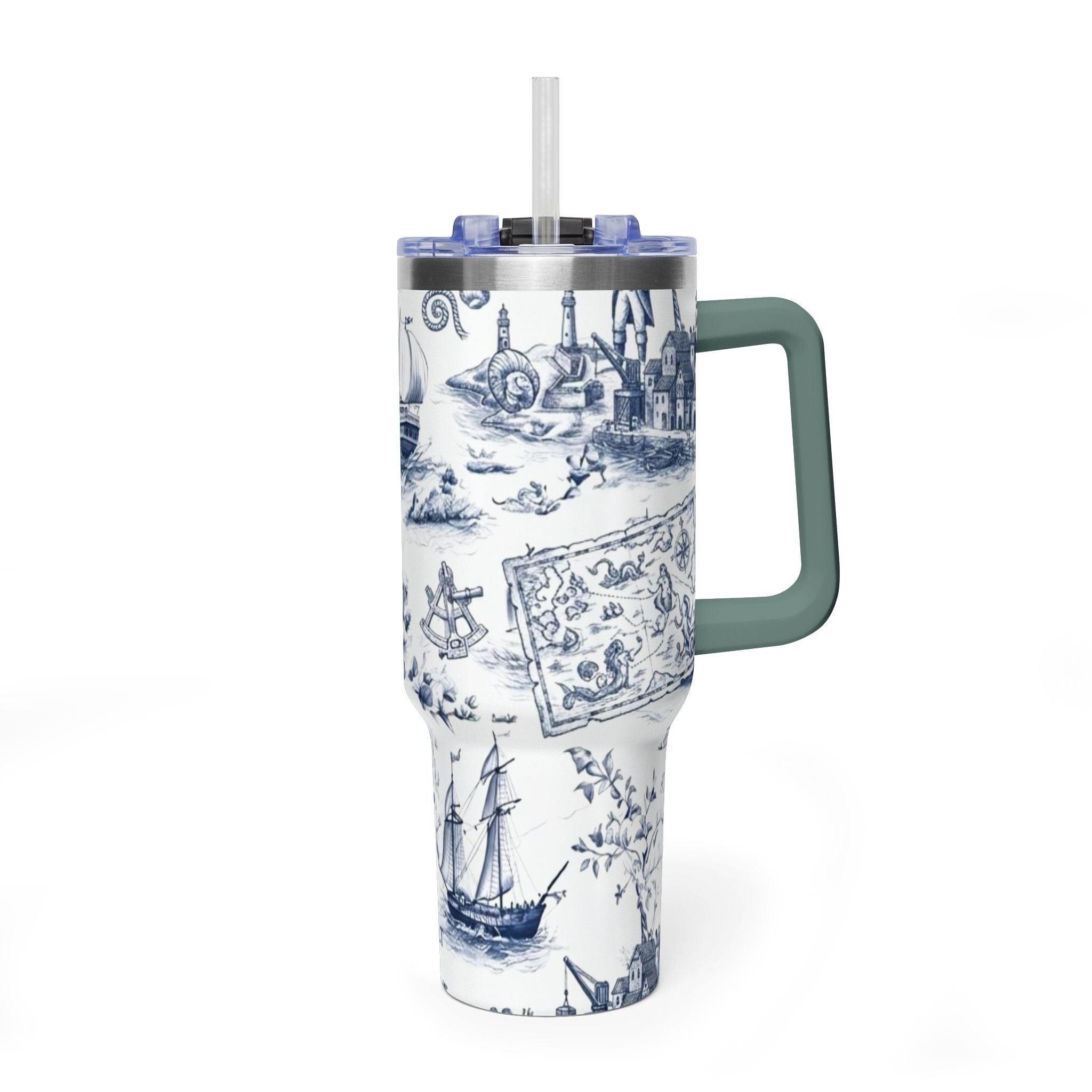 Nautical Blue Toile 40oz Thermal Tumbler