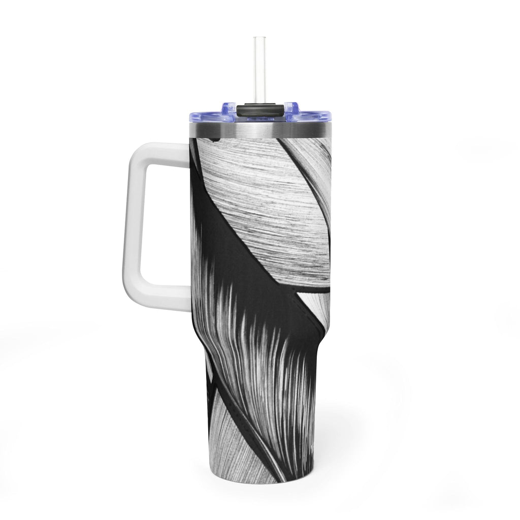 40oz Black & White Tropical Leaf Thermal Tumbler