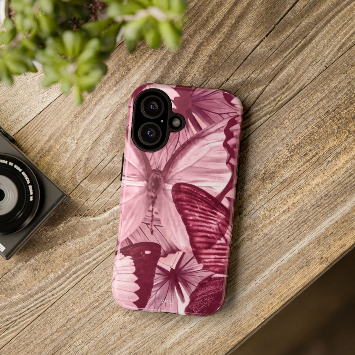 Butterfly Tough Phone Case — Vintage Pink Floral Protective Cover