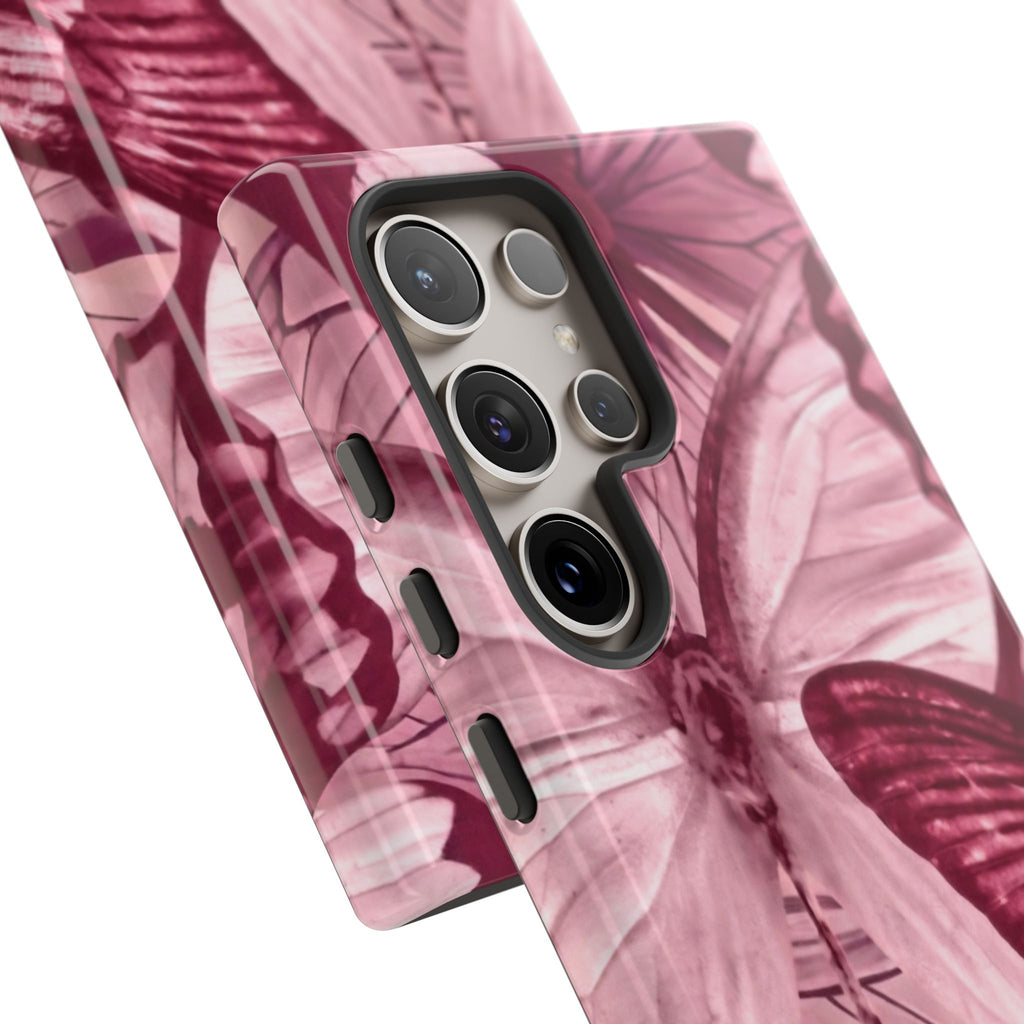 Butterfly Tough Phone Case — Vintage Pink Floral Protective Cover