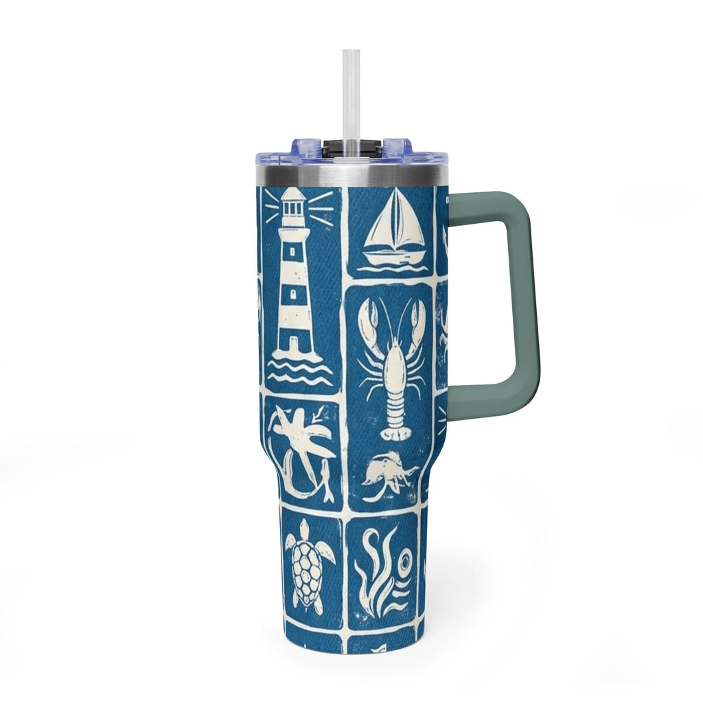 40oz Nautical Thermal Tumbler – Lighthouse, Anchor & Sea Life Travel Mug