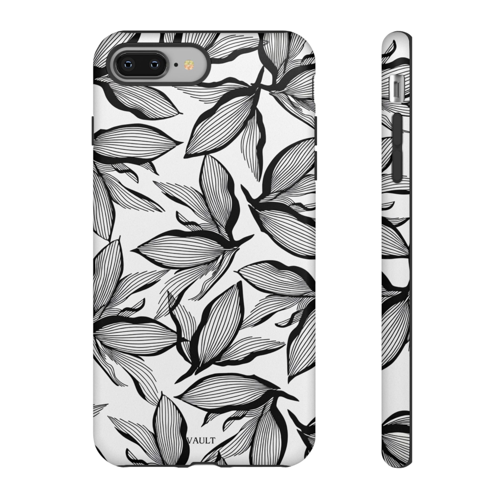 Floral Leaves Tough Phone Case – Black & White Botanical Protection
