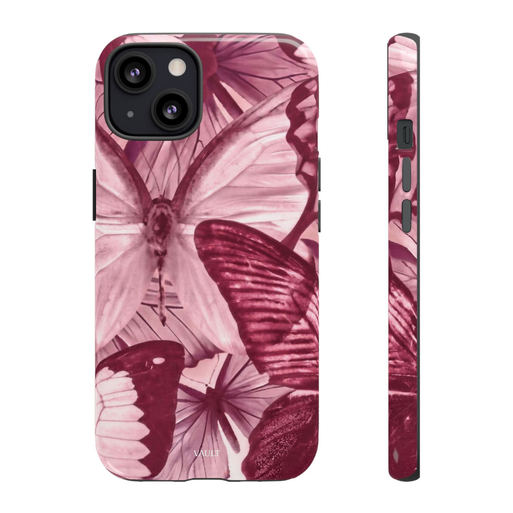 Butterfly Tough Phone Case — Vintage Pink Floral Protective Cover