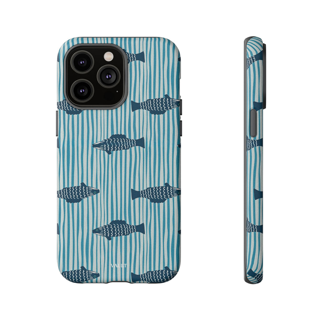 Fish Pattern Tough Phone Case — Blue Striped Ocean Design