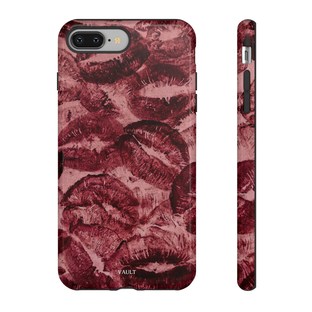 Kiss Print Phone Case – Burgundy Lip Pattern Protective Phone Cover