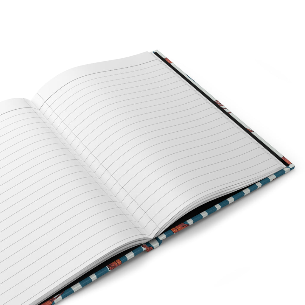 Shrimp Pattern Hardcover Journal — Nautical Striped Seafood Notebook
