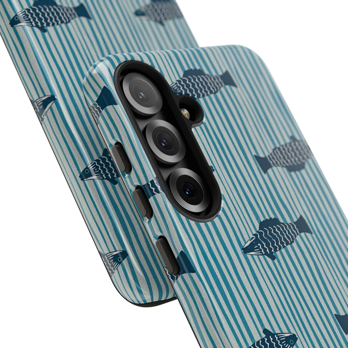 Fish Pattern Tough Phone Case — Blue Striped Ocean Design