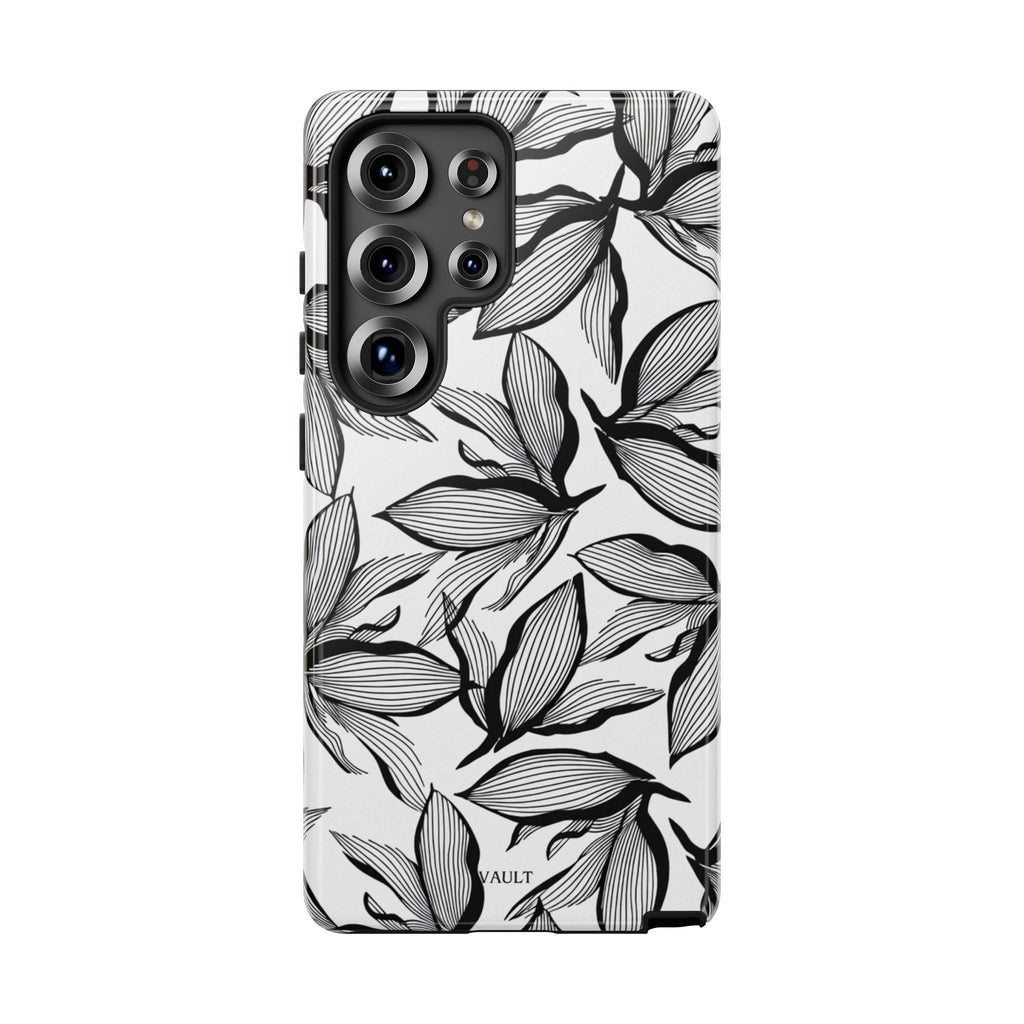 Floral Leaves Tough Phone Case – Black & White Botanical Protection