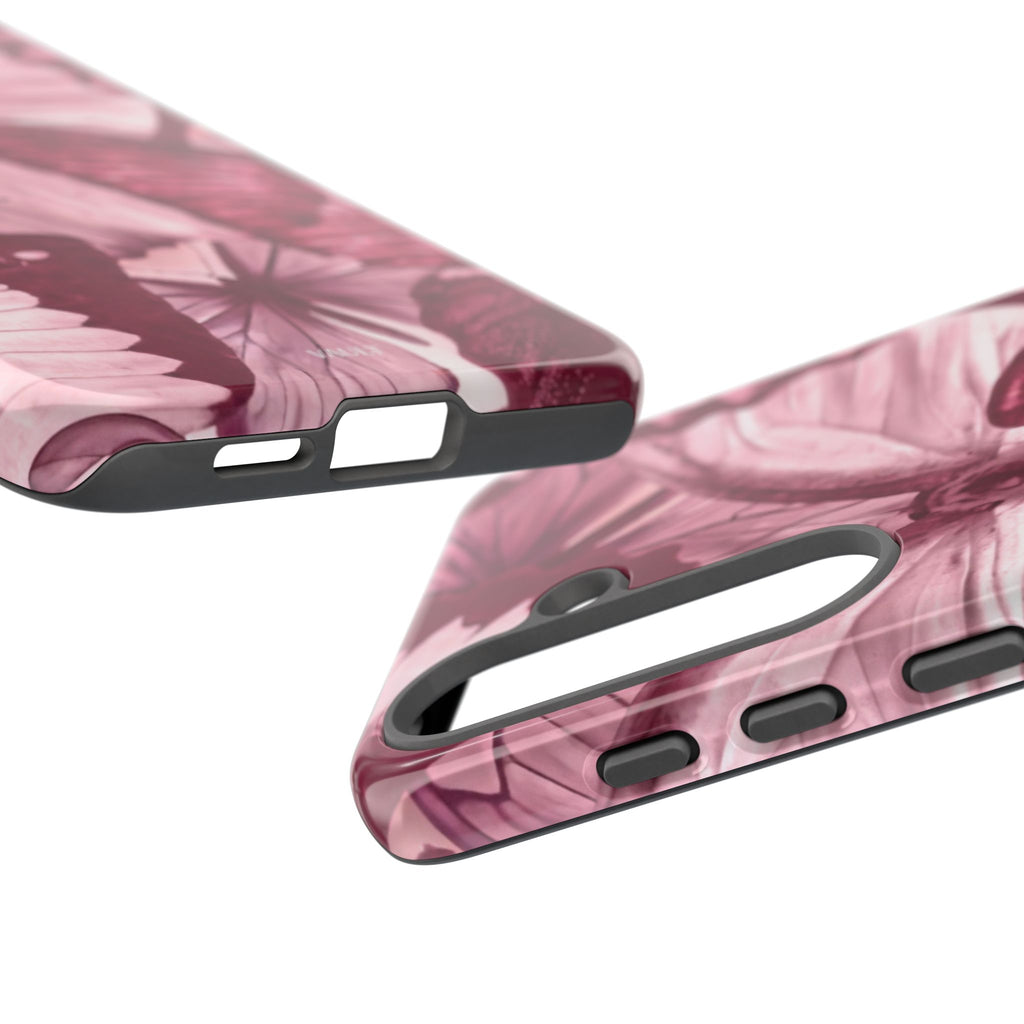 Butterfly Tough Phone Case — Vintage Pink Floral Protective Cover