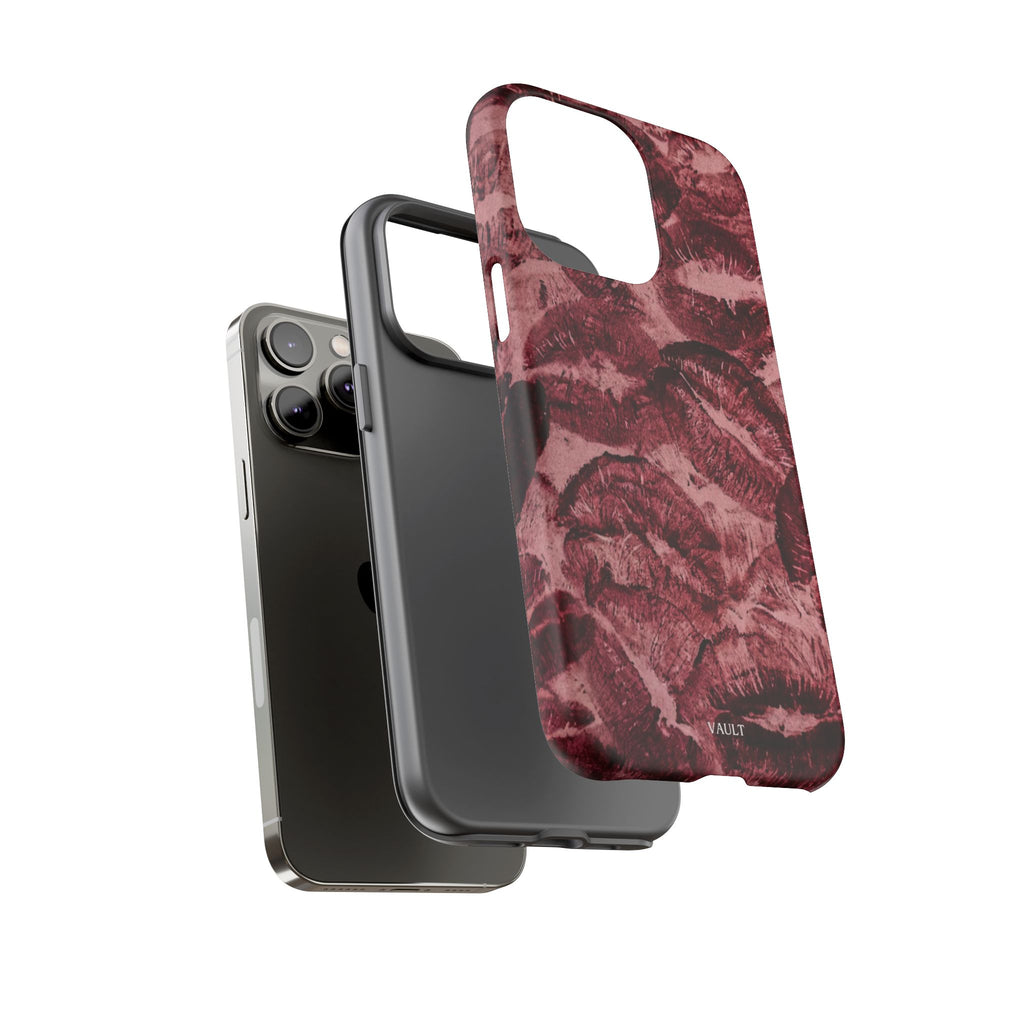 Kiss Print Phone Case – Burgundy Lip Pattern Protective Phone Cover