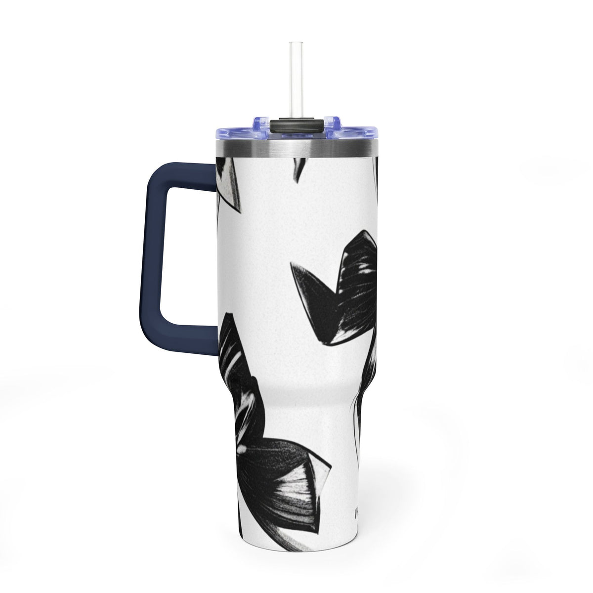 40oz Floral Black & White Vacuum Tumbler — Insulated Travel Cup
