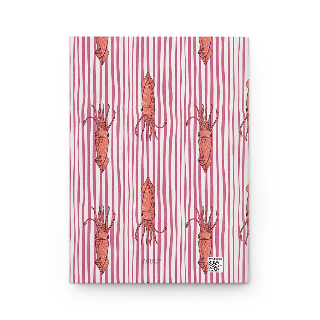 Squid Pattern Hardcover Journal — Pink Striped Nautical Notebook
