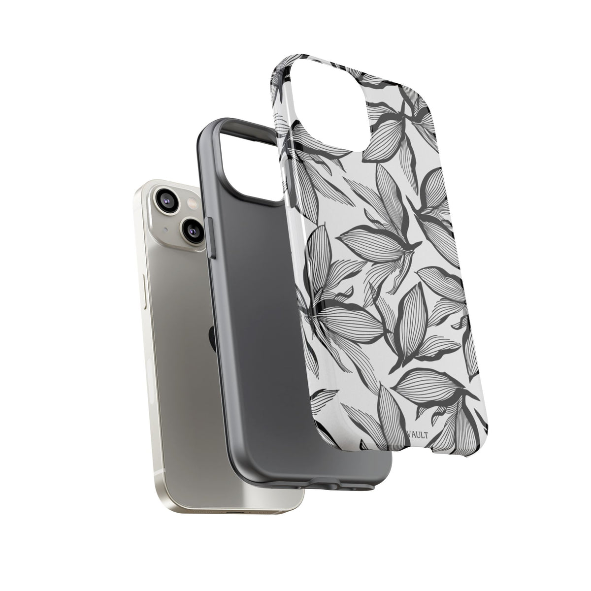 Floral Leaves Tough Phone Case – Black & White Botanical Protection