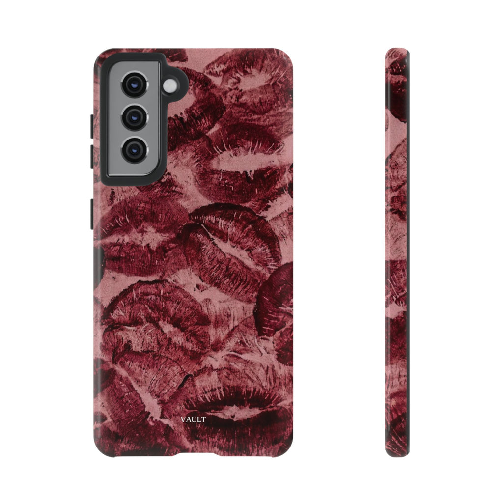 Kiss Print Phone Case – Burgundy Lip Pattern Protective Phone Cover