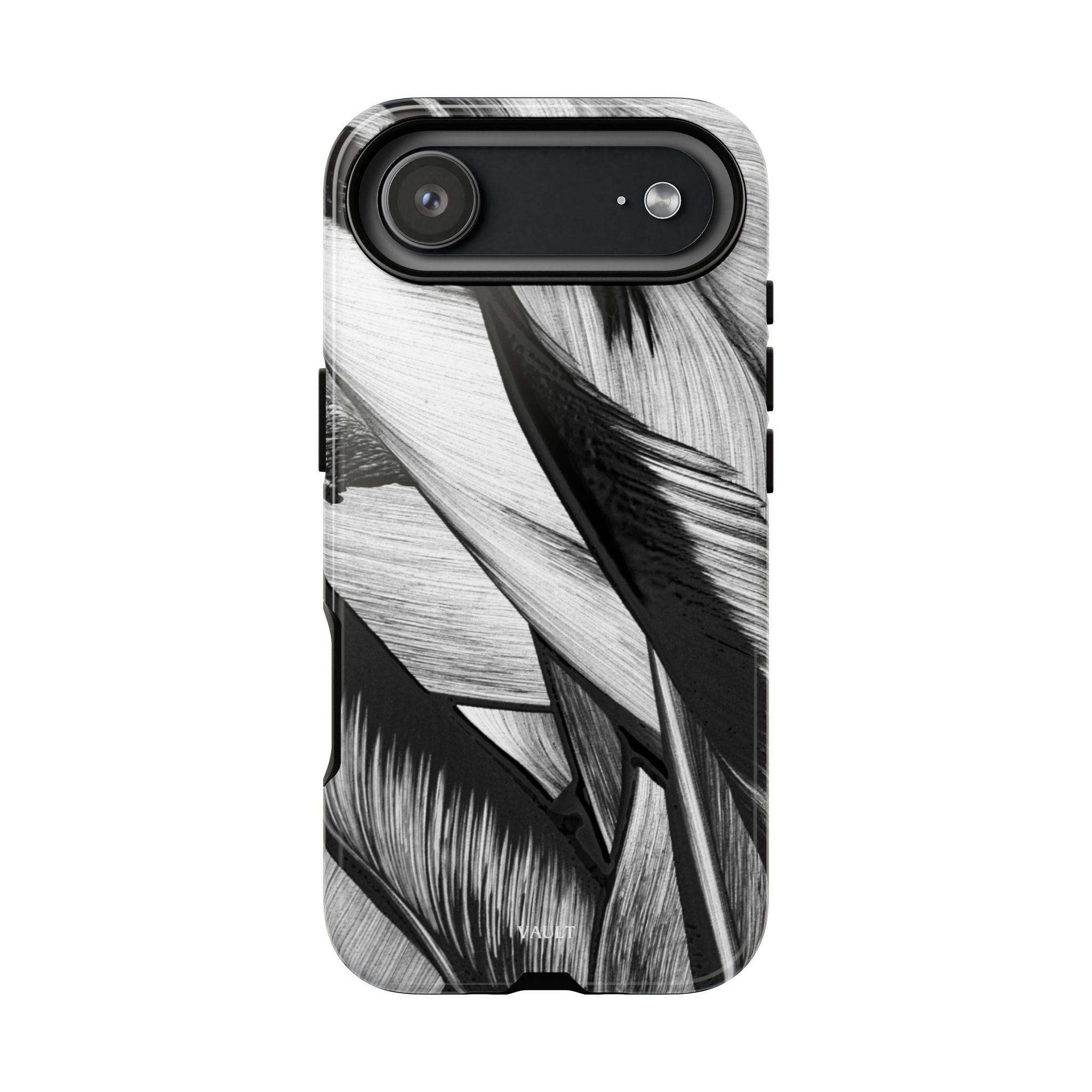Monochrome Tropical Leaf Tough Phone Case — Black & White Botanical Protective Cover