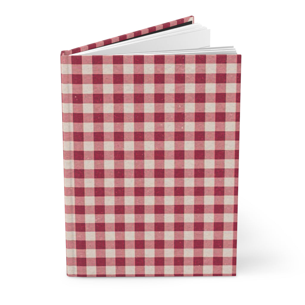 Plaid Hardcover Journal — Red Gingham Notebook for Fall, Rustic Farmhouse Writing Journal