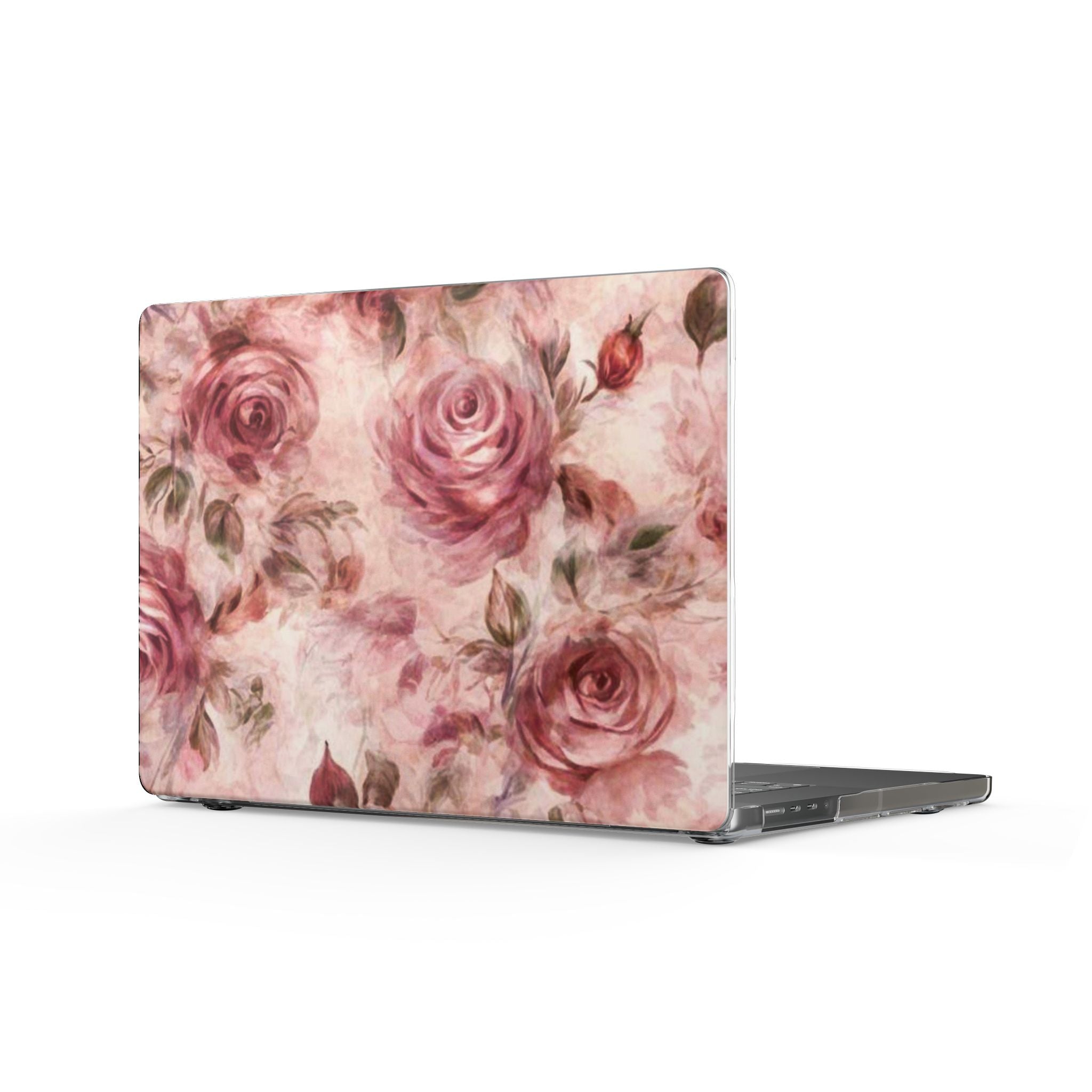 Floral Rose Clear MacBook Case — Vintage Pink Watercolor Roses Laptop Cover