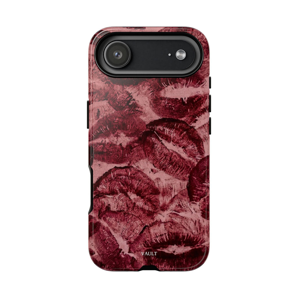 Kiss Print Phone Case – Burgundy Lip Pattern Protective Phone Cover