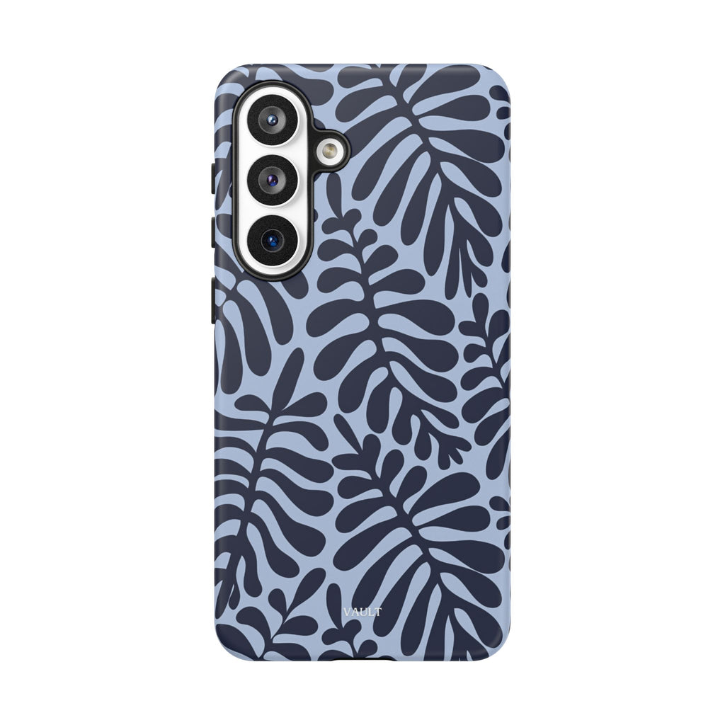 Floral Fern Tough Phone Case – Navy Blue on Light Blue, Protective Slim Cover