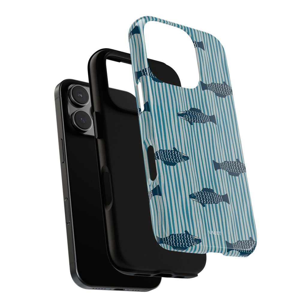 Fish Pattern Tough Phone Case — Blue Striped Ocean Design