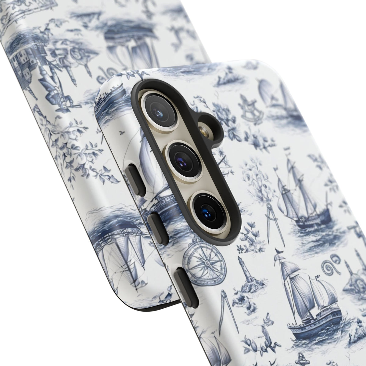 Nautical Vintage Ship Tough Phone Case — Blue Toile Sailboat Pattern