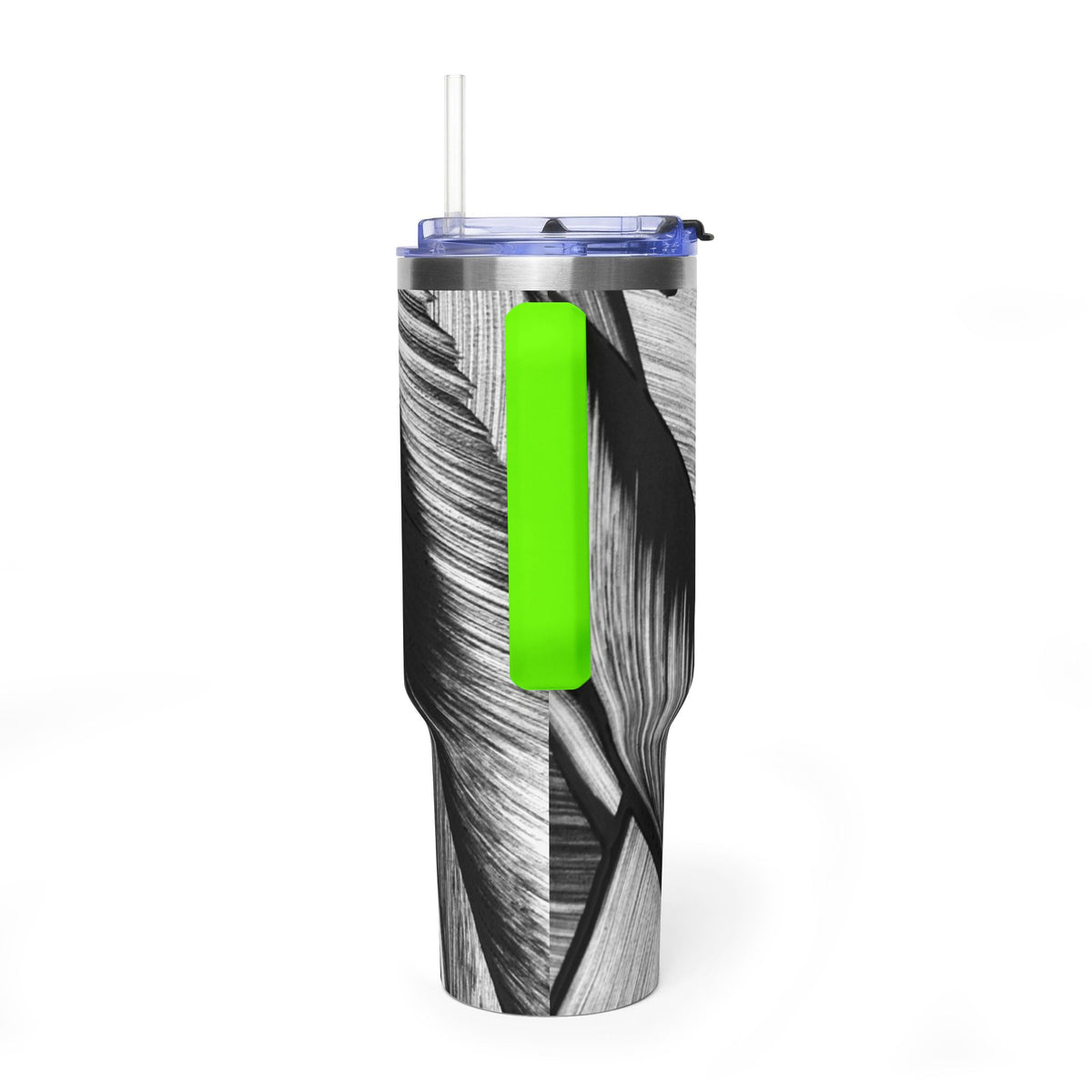 40oz Black & White Tropical Leaf Thermal Tumbler