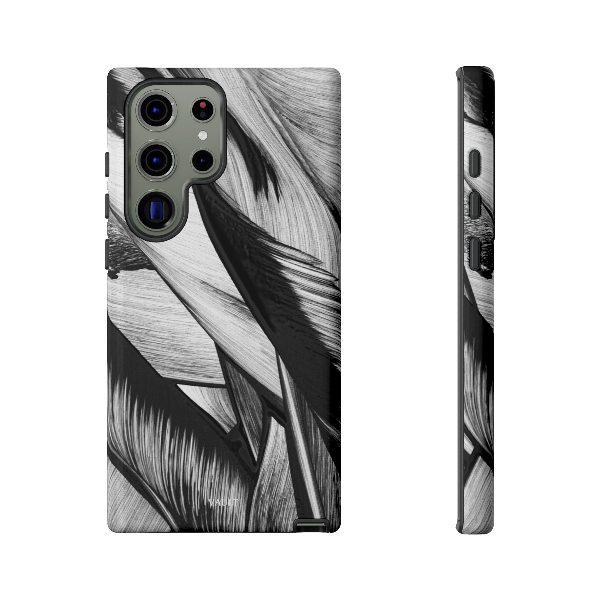 Monochrome Tropical Leaf Tough Phone Case — Black & White Botanical Protective Cover