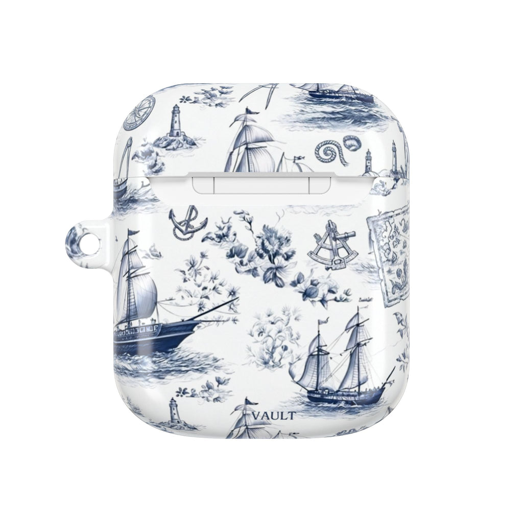 Nautical Toile AirPod Case – Blue Sailboat & Lighthouse Protective Cover
