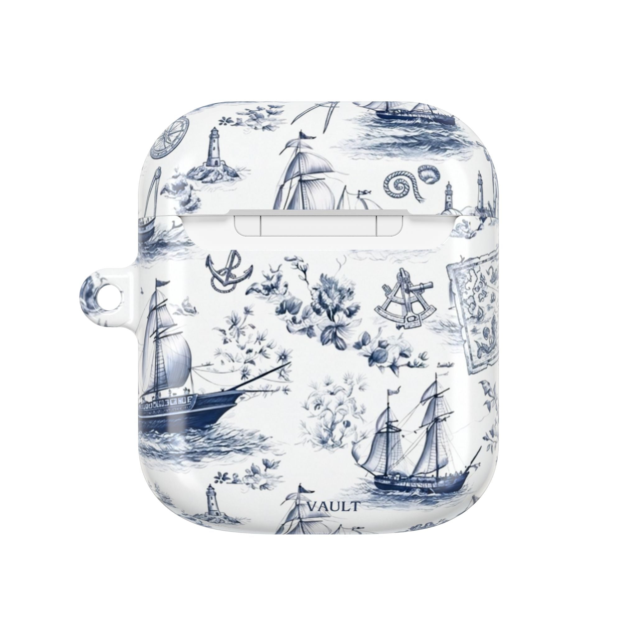 Nautical Toile AirPod Case – Blue Sailboat & Lighthouse Protective Cover