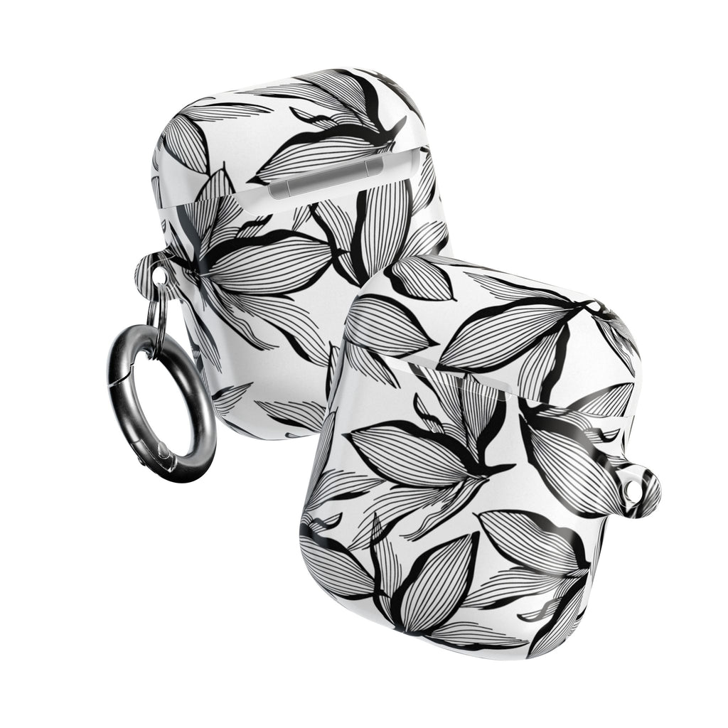 Floral Monochrome AirPod Case — Black & White Leaf Pattern