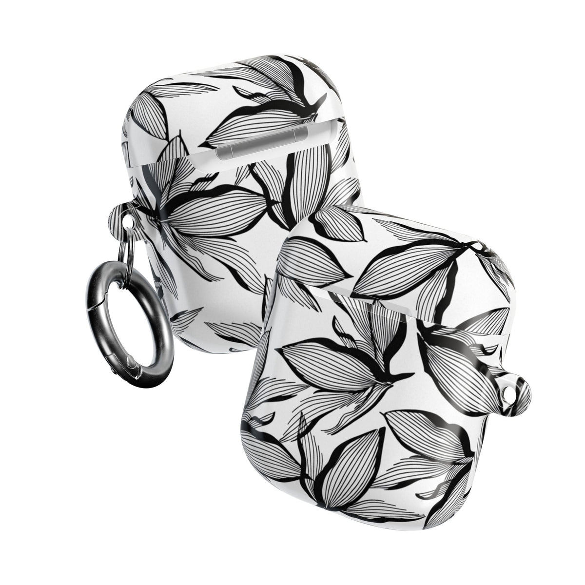 Floral Monochrome AirPod Case — Black & White Leaf Pattern