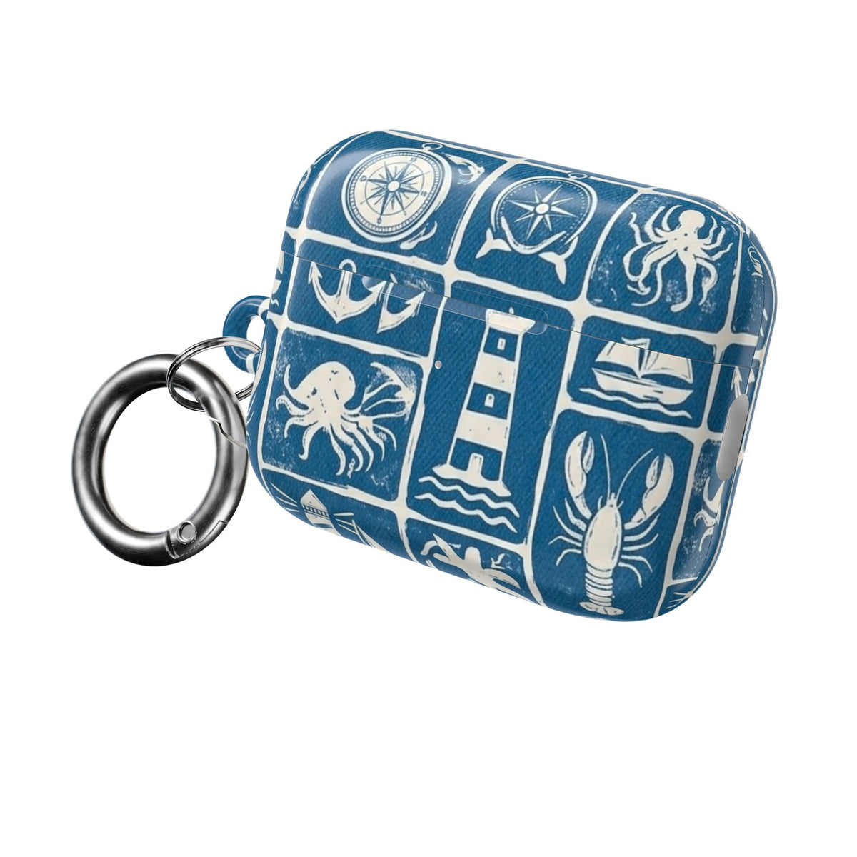 Nautical Tile AirPod Case — Coastal Lighthouse & Sea Creatures Silicone Cover
