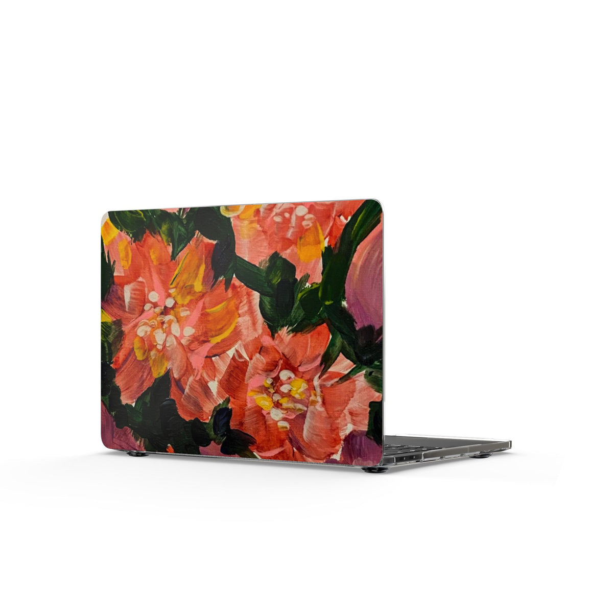 Floral Acrylic MacBook Case — Hand-Painted Orange Bloom Design