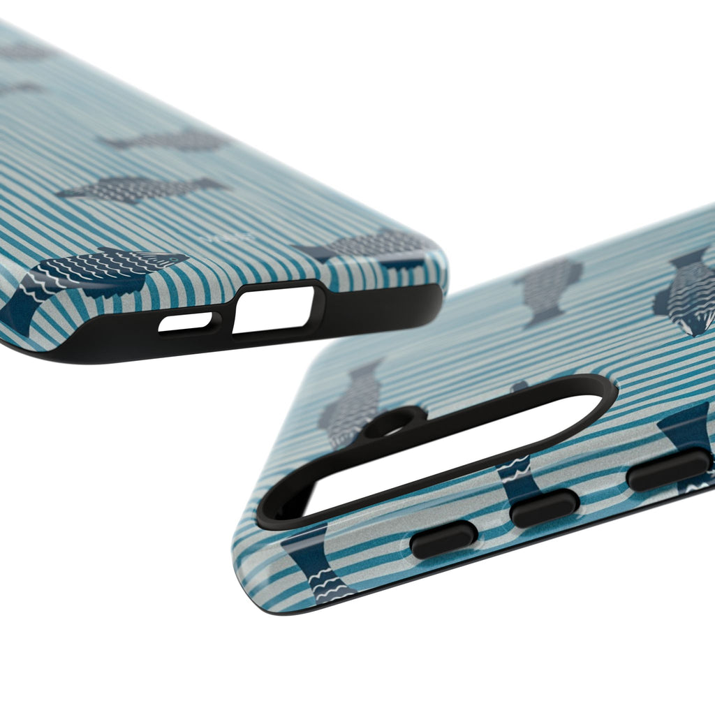 Fish Pattern Tough Phone Case — Blue Striped Ocean Design