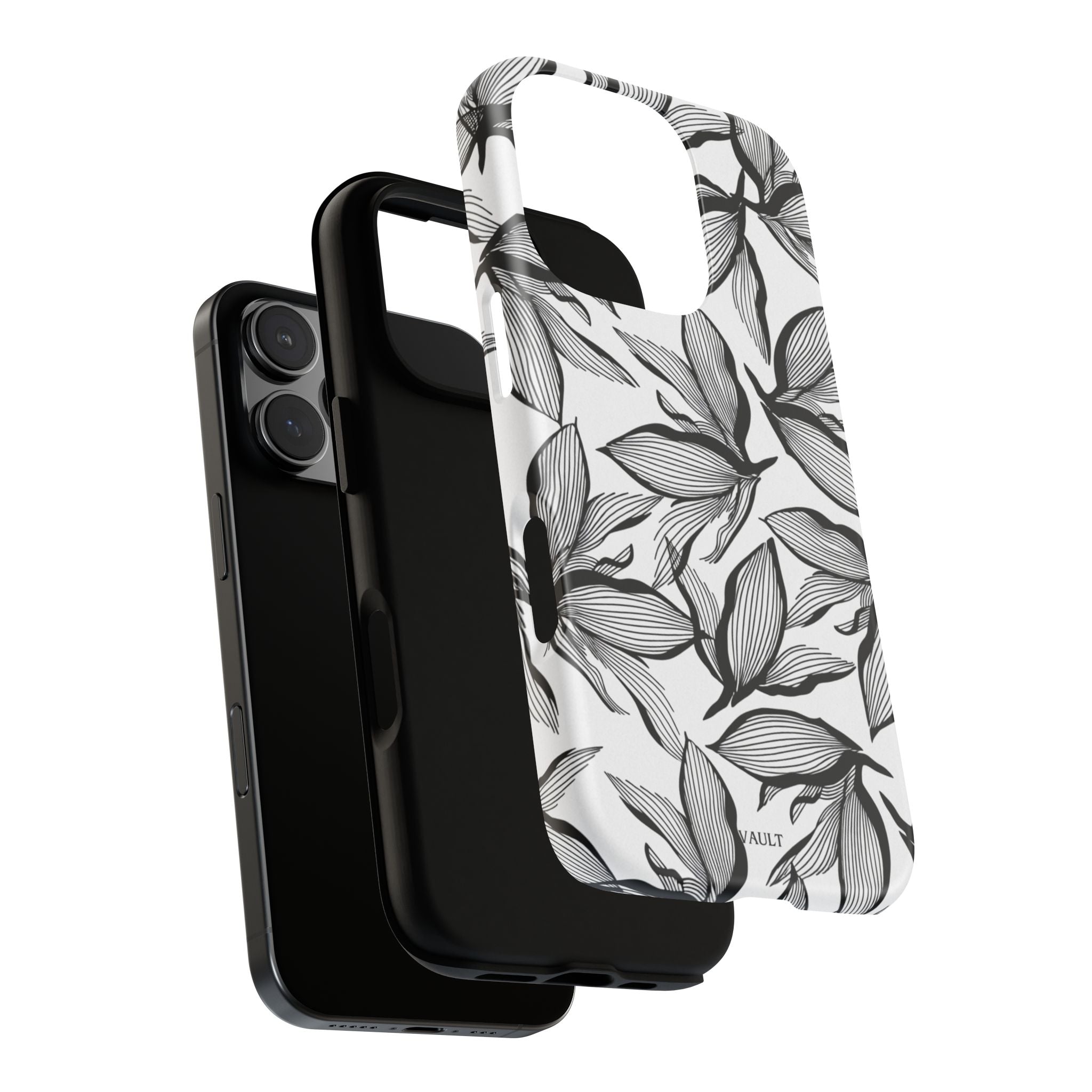 Floral Leaves Tough Phone Case – Black & White Botanical Protection