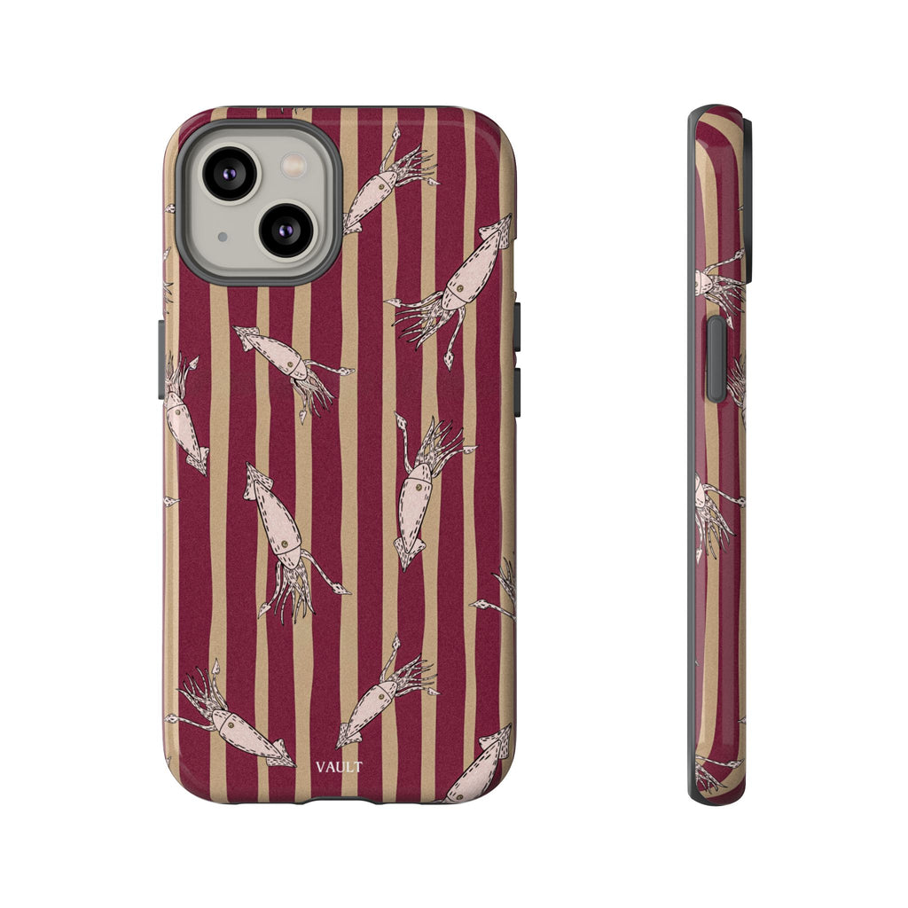 Phone Case - Vintage Shrimp Pattern on Burgundy Stripes