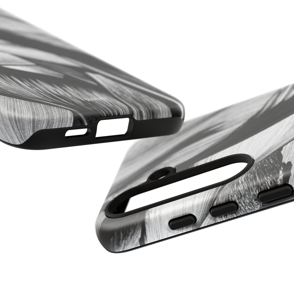 Monochrome Tropical Leaf Tough Phone Case — Black & White Botanical Protective Cover