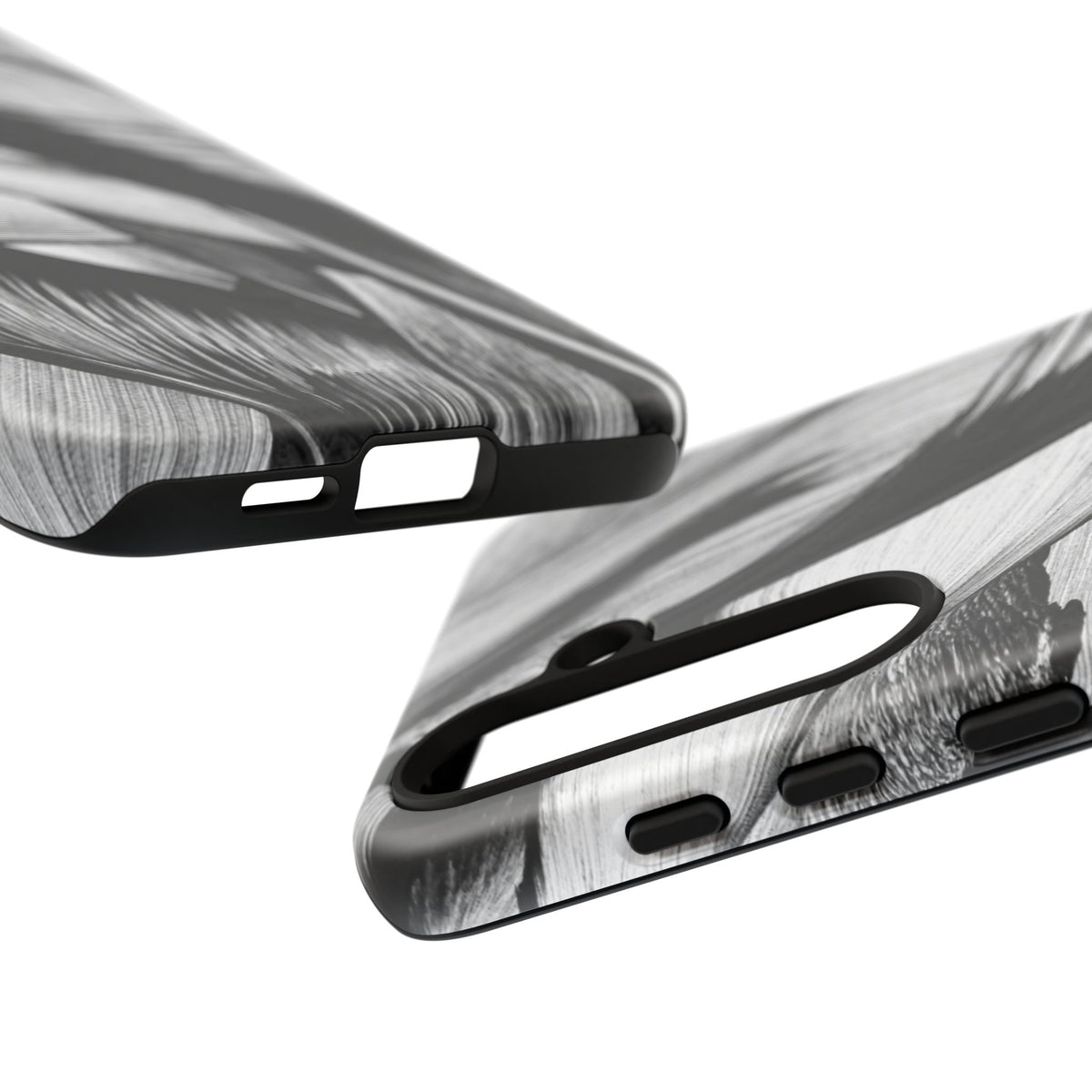 Monochrome Tropical Leaf Tough Phone Case — Black & White Botanical Protective Cover