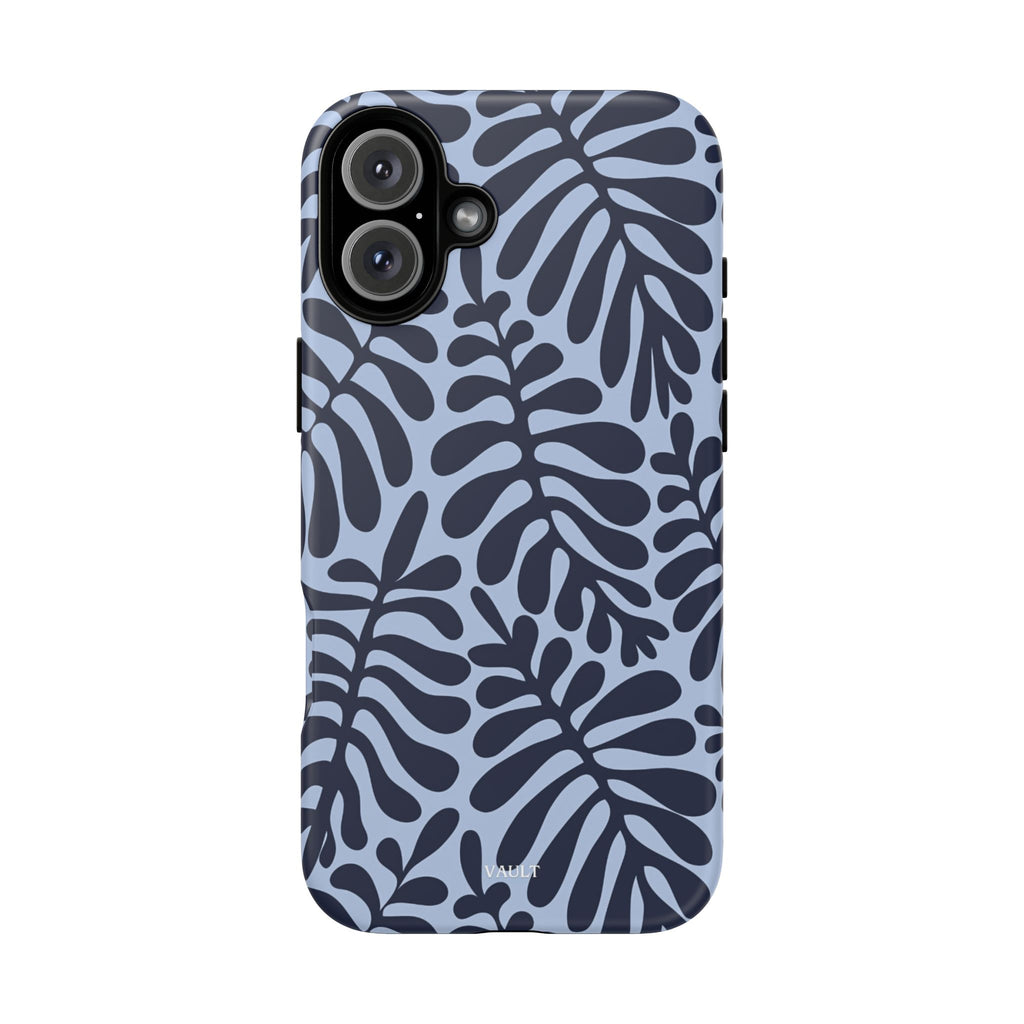 Floral Fern Tough Phone Case – Navy Blue on Light Blue, Protective Slim Cover