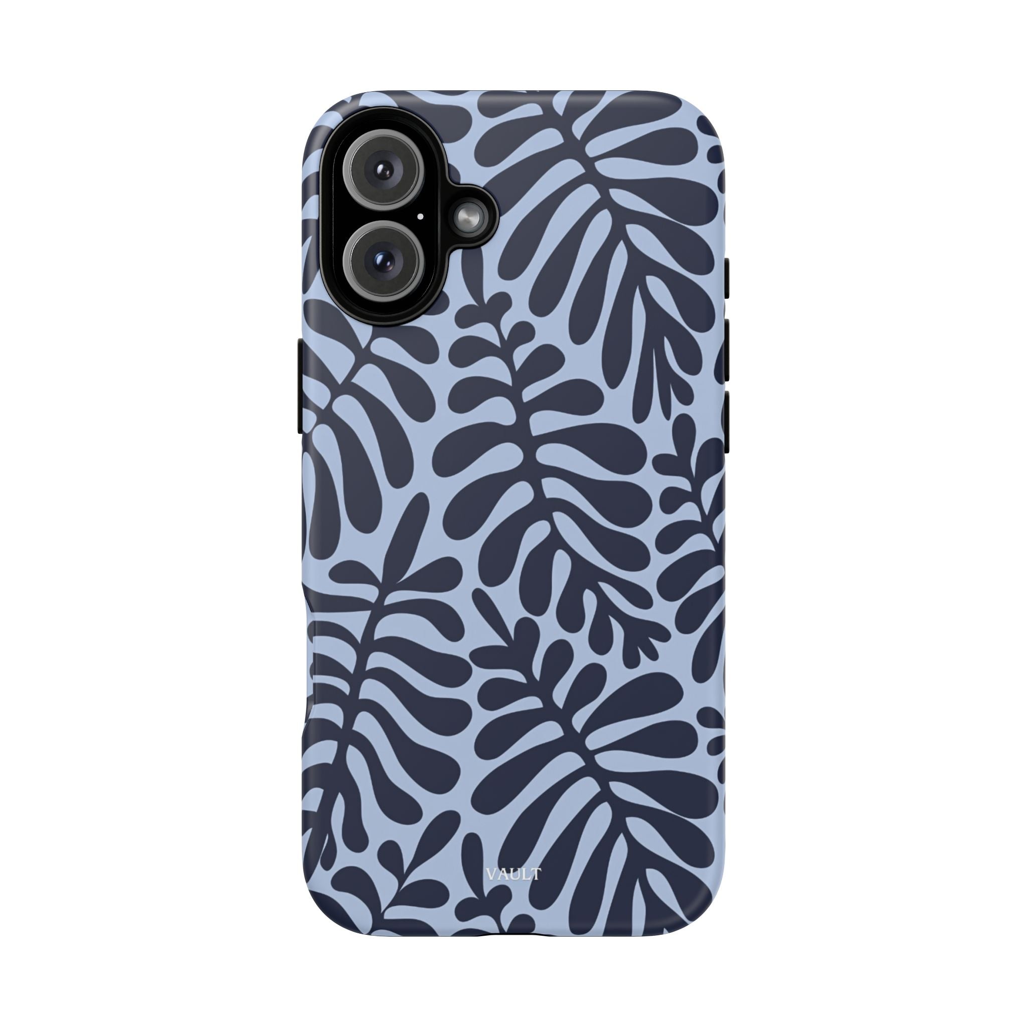 Floral Fern Tough Phone Case – Navy Blue on Light Blue, Protective Slim Cover