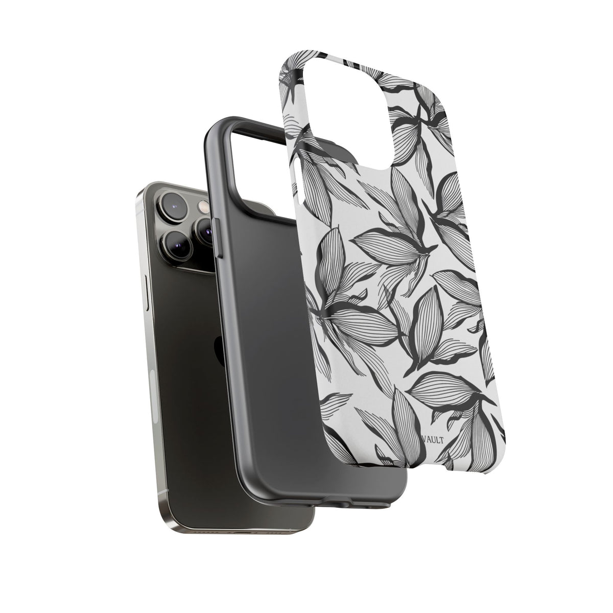 Floral Leaves Tough Phone Case – Black & White Botanical Protection