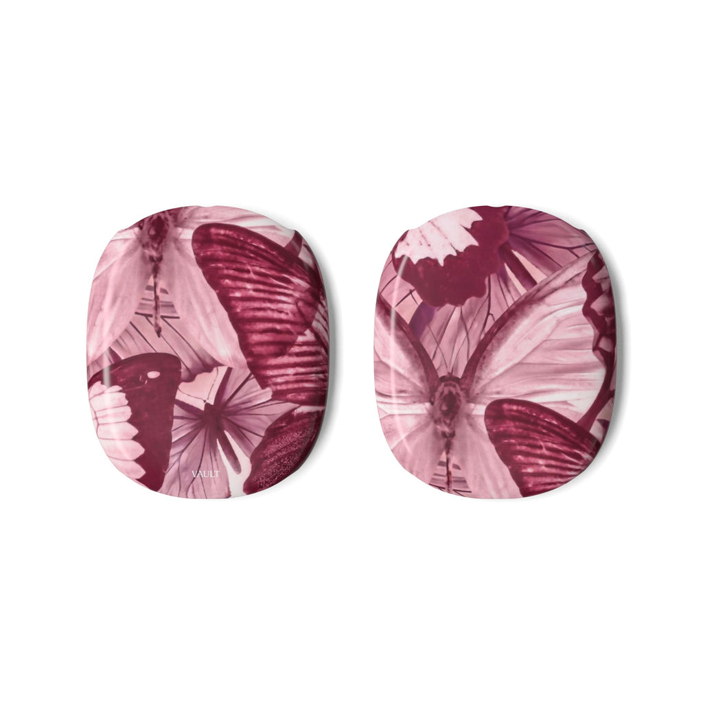 Burgundy Butterfly AirPods Max Ear Cup Covers — Floral Pattern Protective Skins