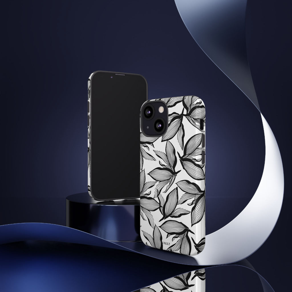 Floral Leaves Tough Phone Case – Black & White Botanical Protection